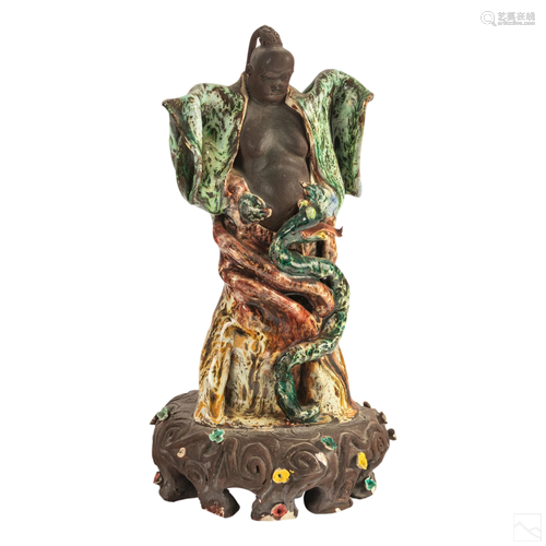 Chinese Pottery Immortal & Madame Snake Sculpture