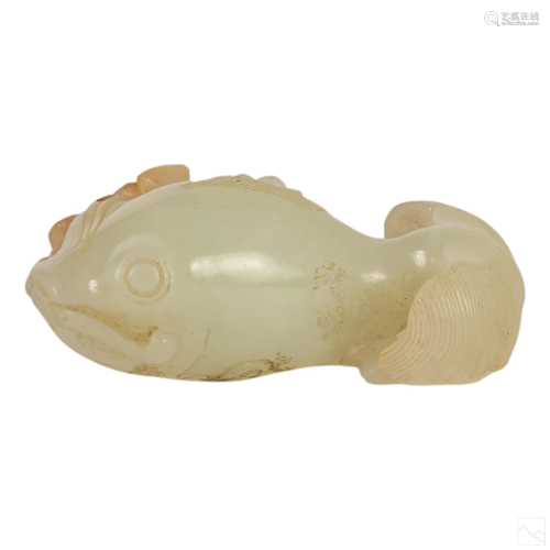 Chinese Antique Carved White Jade Koi Fish Statue