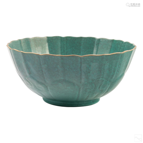 Chinese Robins Egg Blue Glaze Porcelain Lotus Bowl