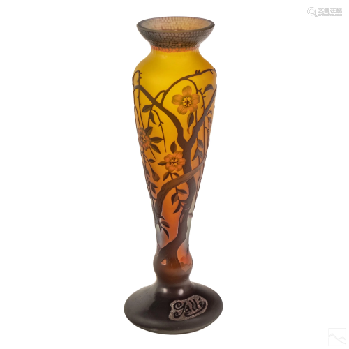 Art Nouveau Cameo Glass Floral Vase after Galle