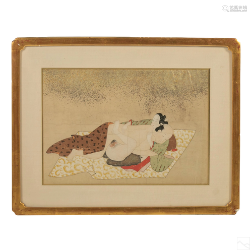 Japanese Antique Erotic Shunga Watercolor Painting