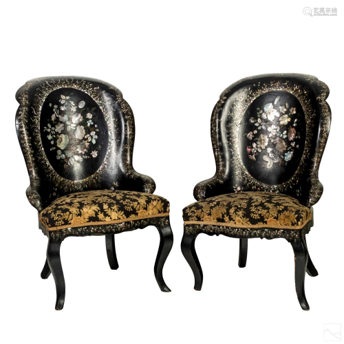 Victorian Papier Mache Mother Pearl Parlor Chairs