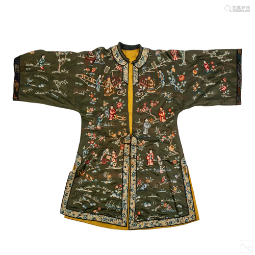 Chinese Green Silk Embroidered Kimono Hanfu Jacket