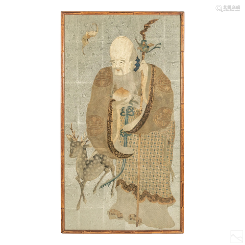 Chinese Old Man of the South Pole Silk Embroidery