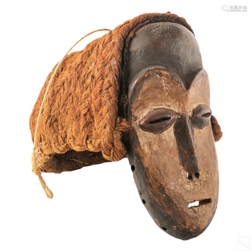 African Antique Tribal Carved Wood and Woven Mask