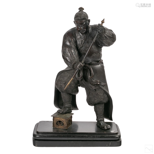 Japanese Antique Bronze Samurai Figurine Sculpture