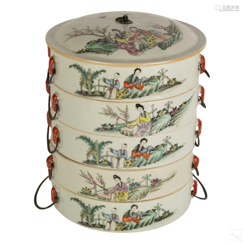 Chinese Old Porcelain 5 Tier Covered Tea Canister