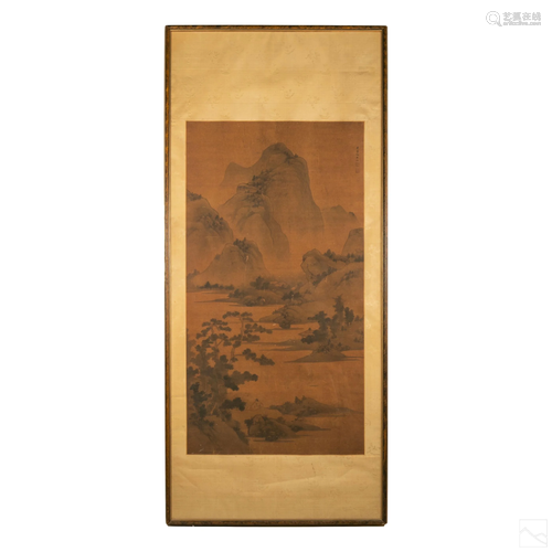 Chinese Antique Mountain Landscape Scroll Painting