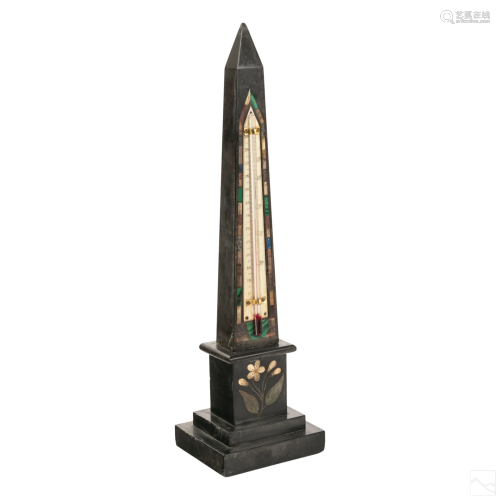Antique Pietra Dura Inlay Obelisk Thermometer