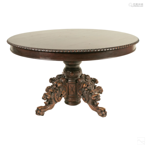 Gothic Revival Style Carved Wood Dining Room Table