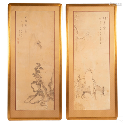 Japanese 18th Century Kano School Painting Panels