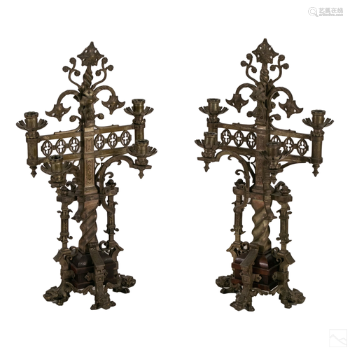 Gothic Revival Style PAIR Bronze Dragon Candelabra