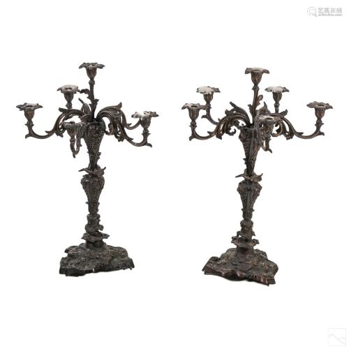 French Rococo Style PAIR Bronze Six Arm Candelabra