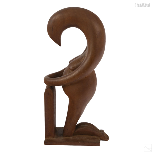 Mid Century Modern Abstract Kneeling Wood Carving