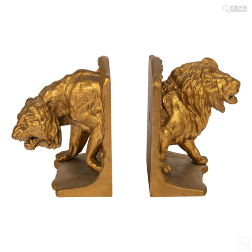 Bradley and Hubbard Tiger & Lion Art Deco Bookends