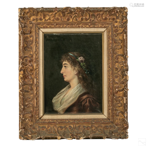 Young Woman Framed Antique Portrait Oil Painting