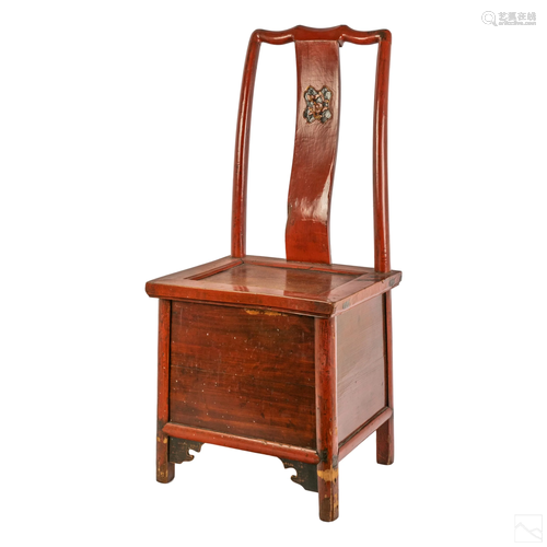 Chinese Antique Red Lacquered Foot Binding Chair