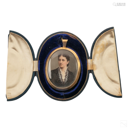14K Gold Case Victorian Miniature Portrait Pendant