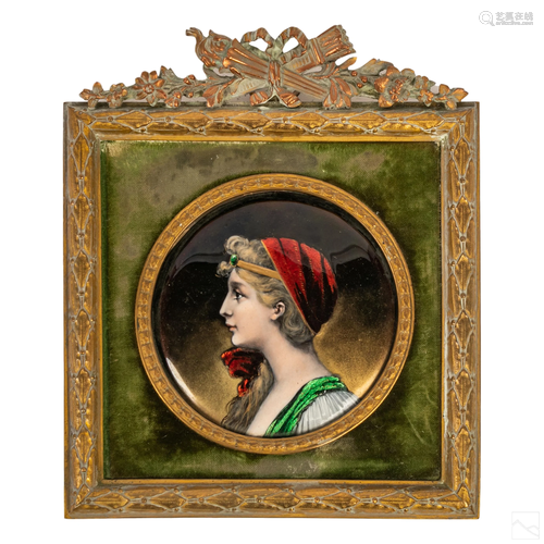 19th Cen. Enamel Miniature Realism Portrait Plaque