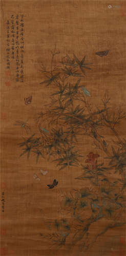 A CHINESE PAINTING BAMBOOS AND INSECTS