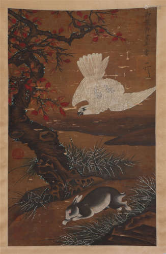 A CHINESE PAINTING EAGLE AND RABBIT