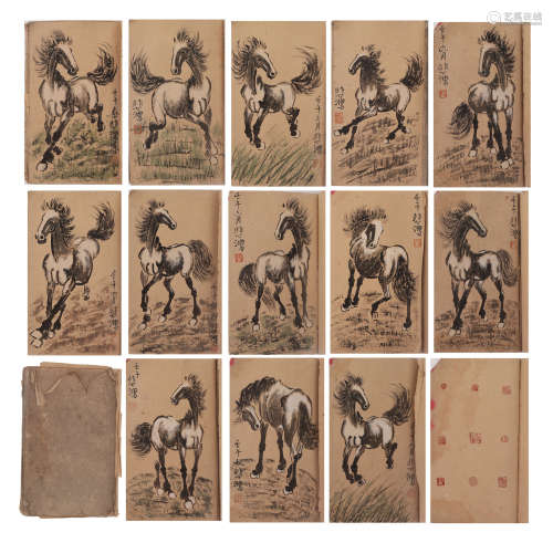 A CHINESE ALBUM OF PAINTINGS HORSES