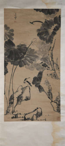 A CHINESE PAINTING LOTUS FLOWERS AND BIRDS