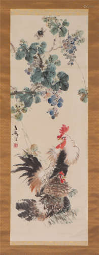A CHINESE PAINTING COCK AND HEN