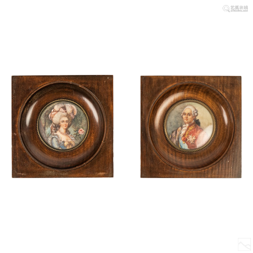 Georgian Miniature Man & Woman Portrait Paintings