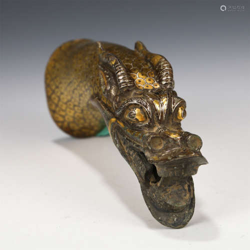 A CHINESE BRONZE INLAID GOLD SILVER DRAGON DECORATION