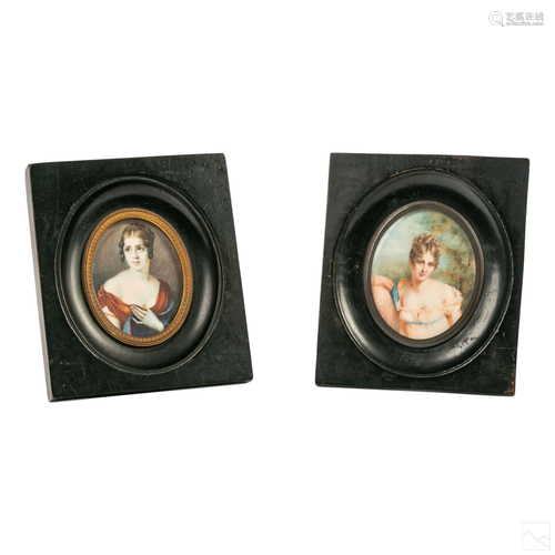 Georgian Miniature Noble Women Portrait Paintings