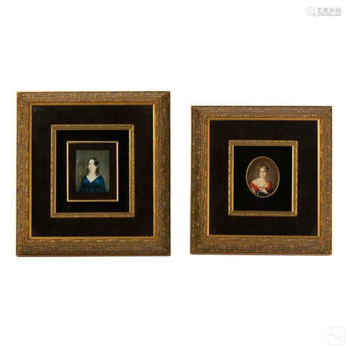 Georgian Miniature Young Ladies Portrait Paintings