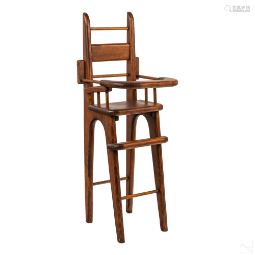 Antique American Maple Wood Dolls High Chair