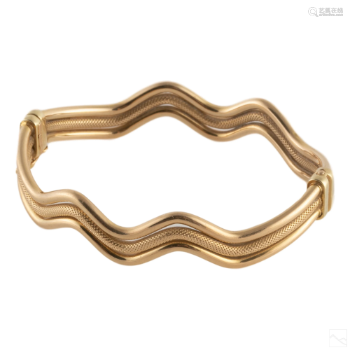 14K Gold VTG Italian Zigzag Hinged Bangle Bracelet