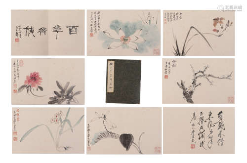 FIFTEEN PAGES OF CHINESE PAINTING FLOWERS AND CALLIGRAPHY