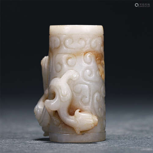 A CHINESE JADE CONG STYLE VASE
