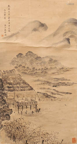 A CHINESE PAINTING MOUNTAINS LANDSCAPE