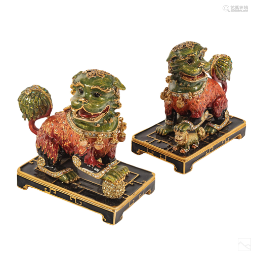 Jay Strongwater Chinese Guardian Lion Foo Dog Pair