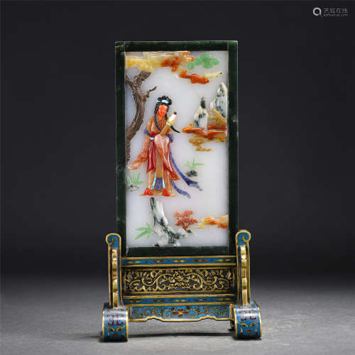 A CHINESE WHITE JADE TABLE SCREEN