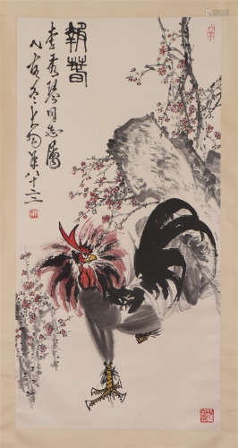 A CHINESE PAINTING COCK AND FLOWERS