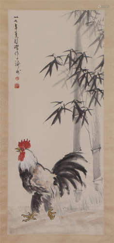 A CHINESE PAINTING COCK AND BAMBOO