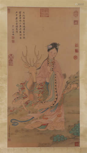 A CHINESE PAINTING LADY AND DEER