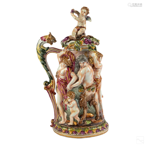 Capodimonte Neoclassical Bacchanal Lidded Tankard