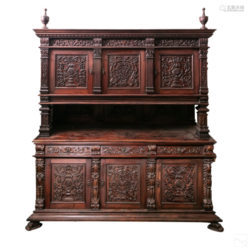 Gothic Revival Black Forest Type Sideboard Cabinet