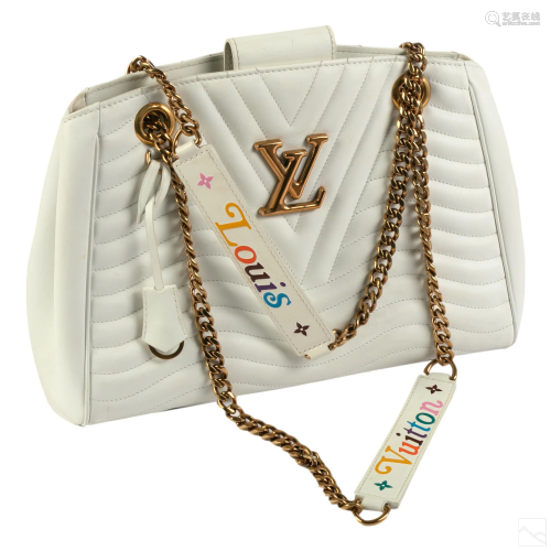 Louis Vuitton White Leather Chain Link Bag Purse