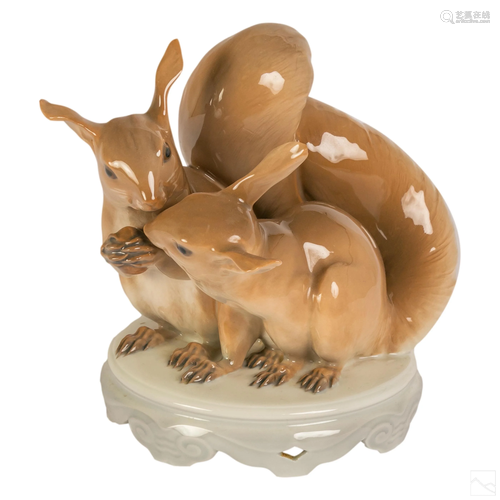 Royal Copenhagen Antique Glazed Squirrels Figurine