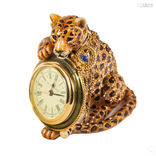 Jay Strongwater Walter Leopard Sculpture and Clock