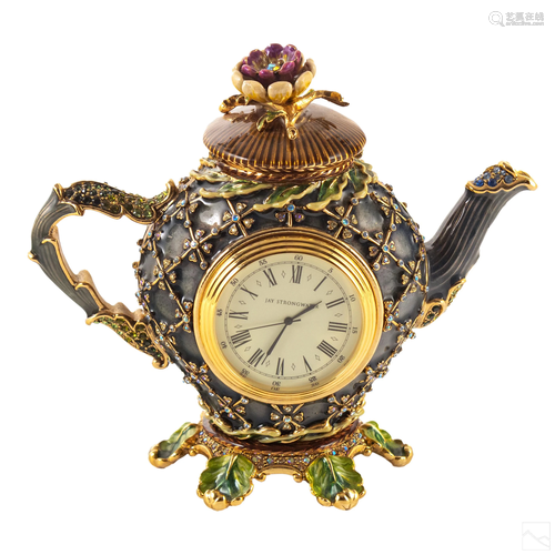 Jay Strongwater Ltd Ed Flora Teapot Figurine Clock