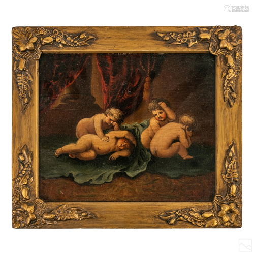 Impressionist Cherub Putti Angels Antique Painting