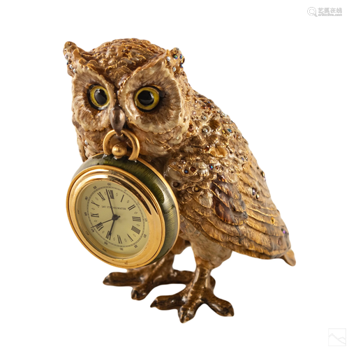 Jay Strongwater LE Osgar Owl Figurine Statue Clock